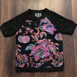 Anthropologie Black and Pink Floral Sweater